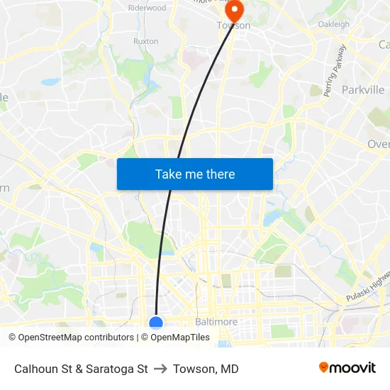 Calhoun St & Saratoga St to Towson, MD map