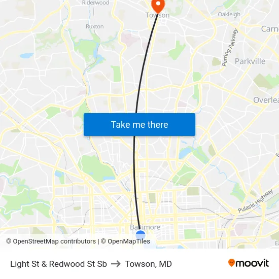 Light St & Redwood St Sb to Towson, MD map