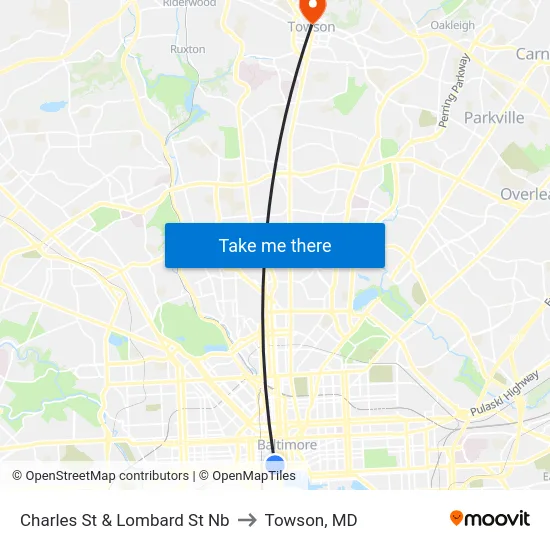 Charles St & Lombard St Nb to Towson, MD map