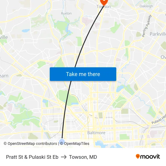 Pratt St & Pulaski St Eb to Towson, MD map