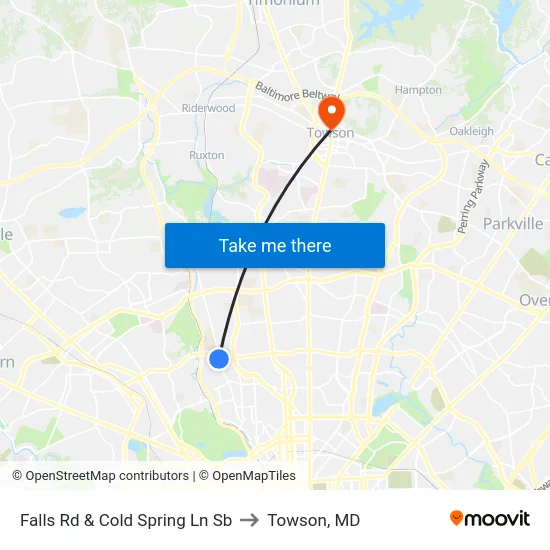 Falls Rd & Cold Spring Ln Sb to Towson, MD map