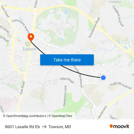 8601 Lasalle Rd Eb to Towson, MD map
