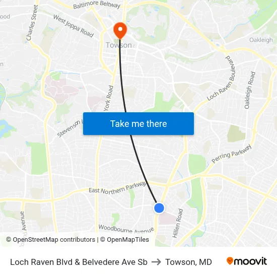 Loch Raven Blvd & Belvedere Ave Sb to Towson, MD map