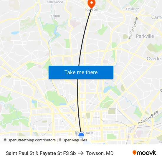 Saint Paul St & Fayette St FS Sb to Towson, MD map