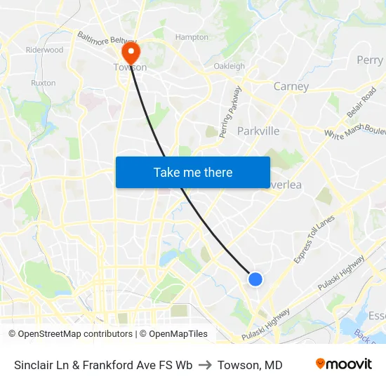 Sinclair Ln & Frankford Ave FS Wb to Towson, MD map
