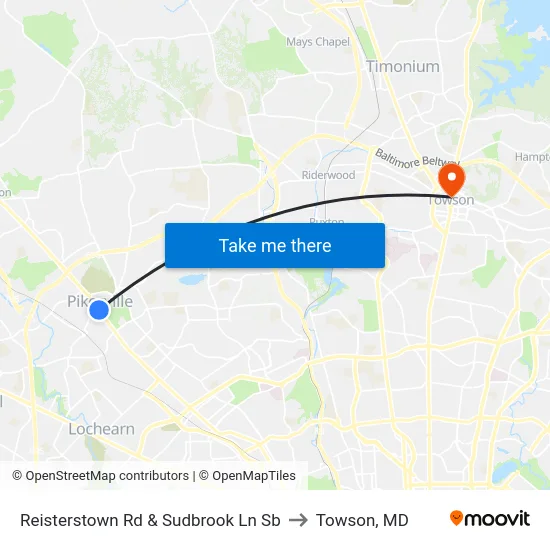 Reisterstown Rd & Sudbrook Ln Sb to Towson, MD map