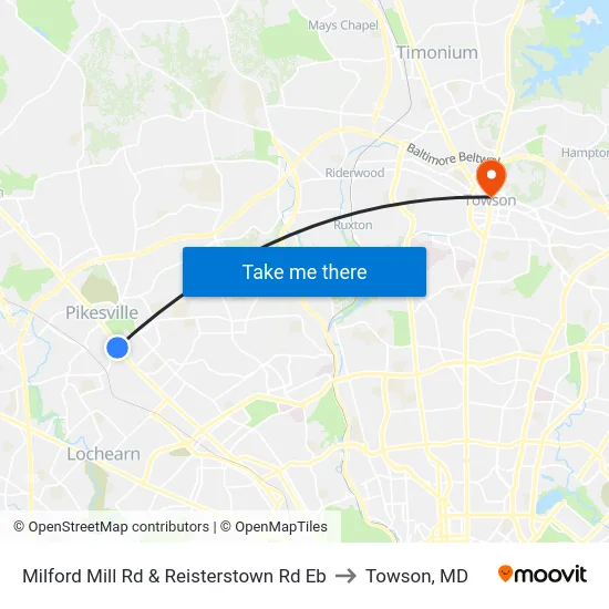 Milford Mill Rd & Reisterstown Rd Eb to Towson, MD map