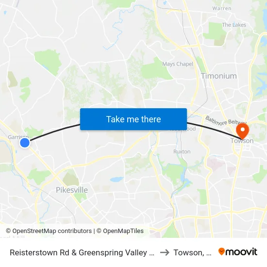 Reisterstown Rd & Greenspring Valley Rd Nb to Towson, MD map
