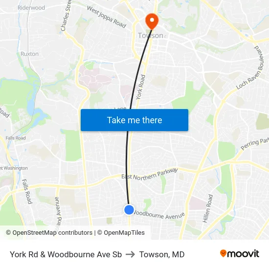 York Rd & Woodbourne Ave Sb to Towson, MD map