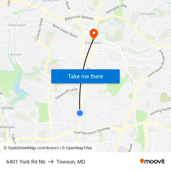 6401 York Rd Nb to Towson, MD map