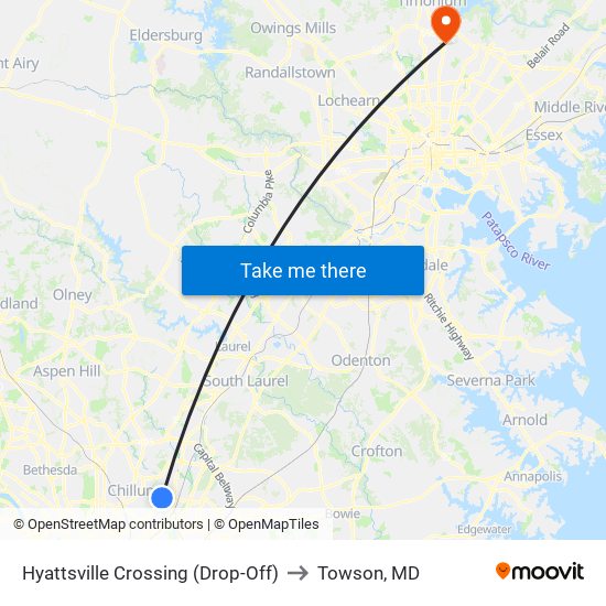 Hyattsville Crossing (Drop-Off) to Towson, MD map