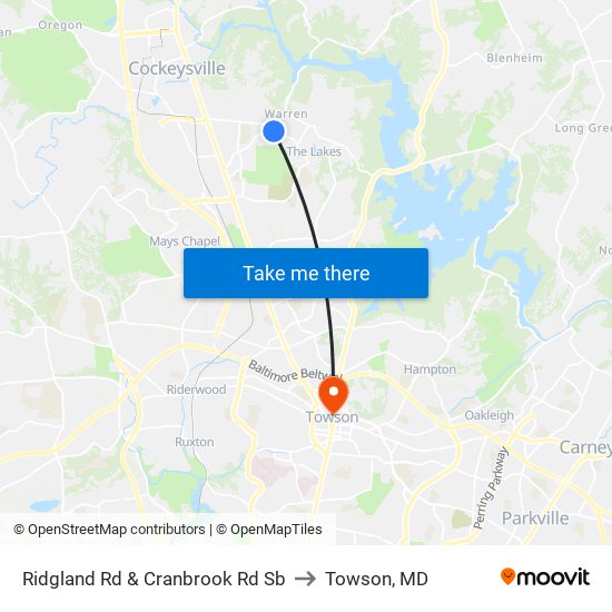 Ridgland Rd & Cranbrook Rd Sb to Towson, MD map