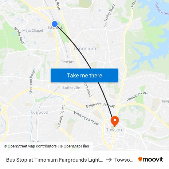 Bus Stop at Timonium Fairgrounds Light Rail Station Sb to Towson, MD map