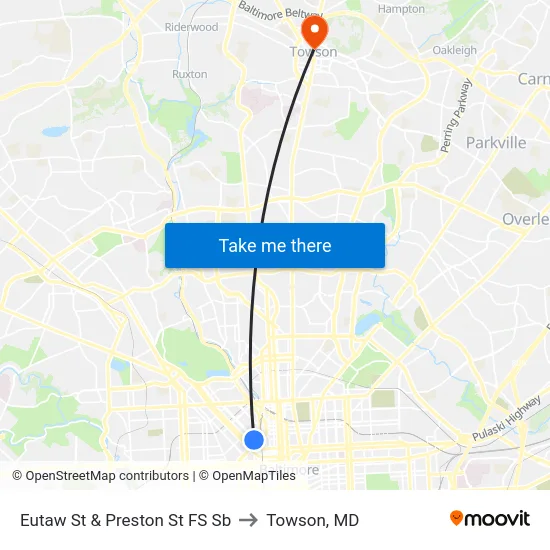Eutaw St & Preston St FS Sb to Towson, MD map