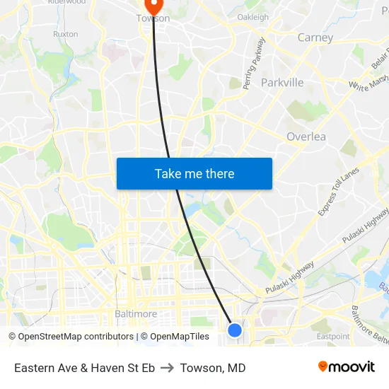 Eastern Ave & Haven St Eb to Towson, MD map