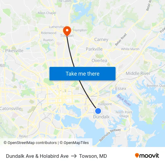 Dundalk Ave & Holabird Ave to Towson, MD map