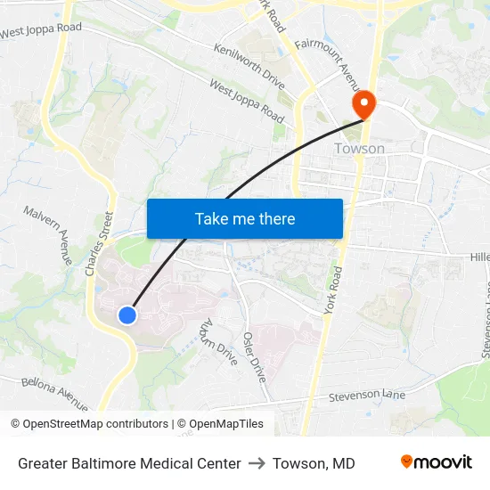 Greater Baltimore Medical Center to Towson, MD map