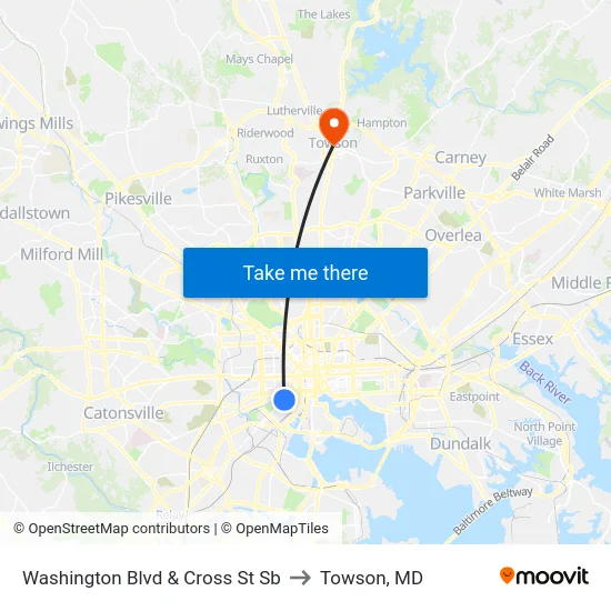 Washington Blvd & Cross St Sb to Towson, MD map