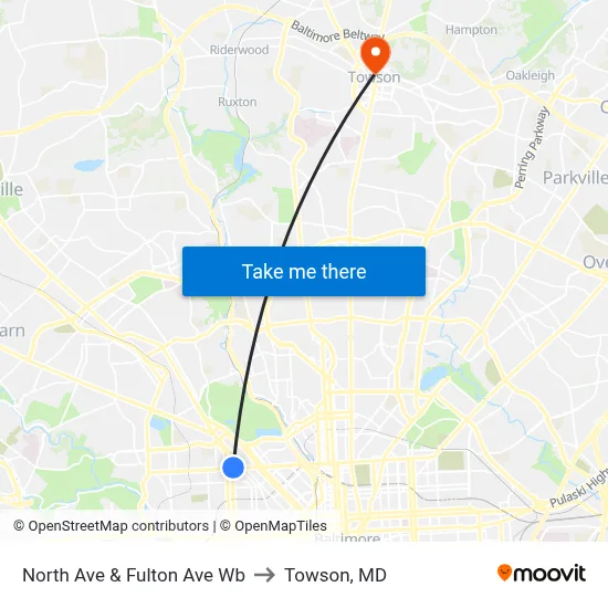 North Ave & Fulton Ave Wb to Towson, MD map