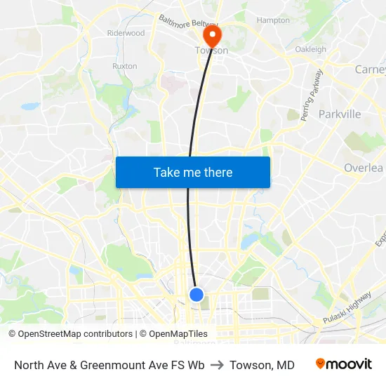 North Ave & Greenmount Ave FS Wb to Towson, MD map
