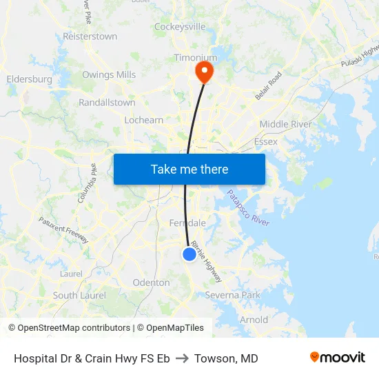 Hospital Dr & Crain Hwy FS Eb to Towson, MD map