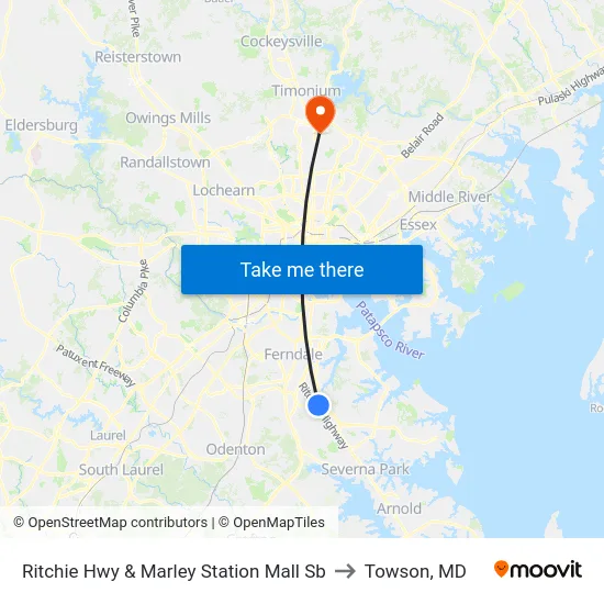 Ritchie Hwy & Marley Station Mall Sb to Towson, MD map