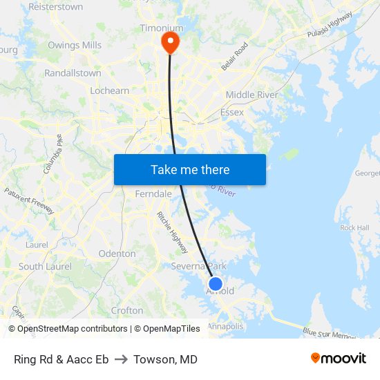 Ring Rd & Aacc Eb to Towson, MD map