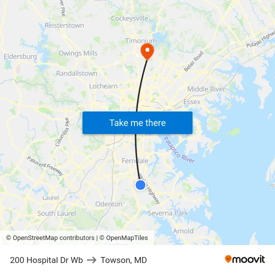 200 Hospital Dr Wb to Towson, MD map