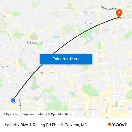 Security Blvd & Rolling Rd Eb to Towson, MD map