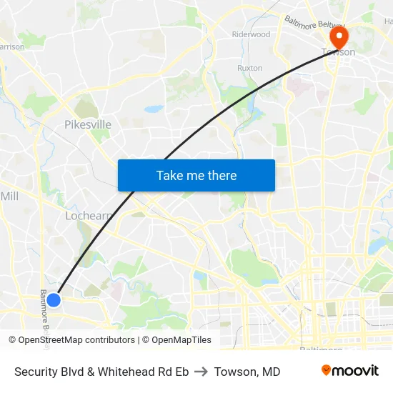 Security Blvd & Whitehead Rd Eb to Towson, MD map