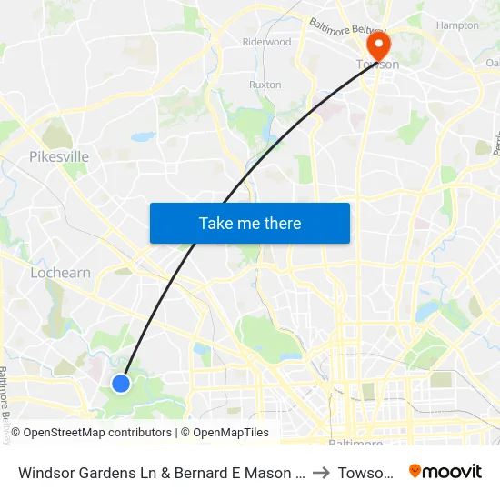 Windsor Gardens Ln & Bernard E Mason Apartments Eb to Towson, MD map
