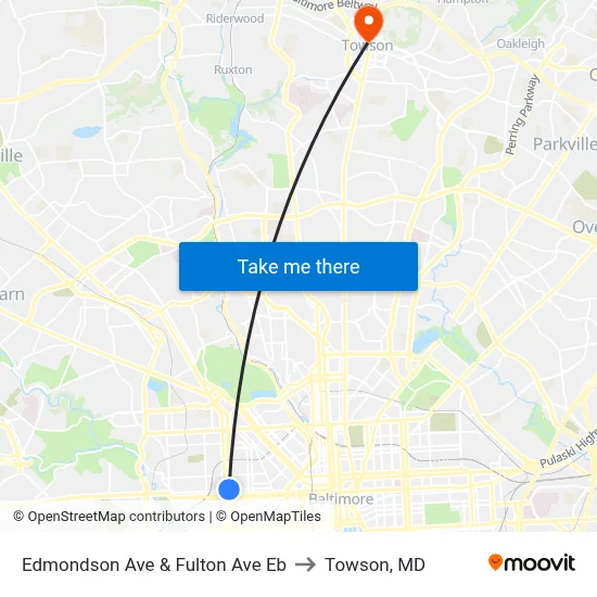 Edmondson Ave & Fulton Ave Eb to Towson, MD map