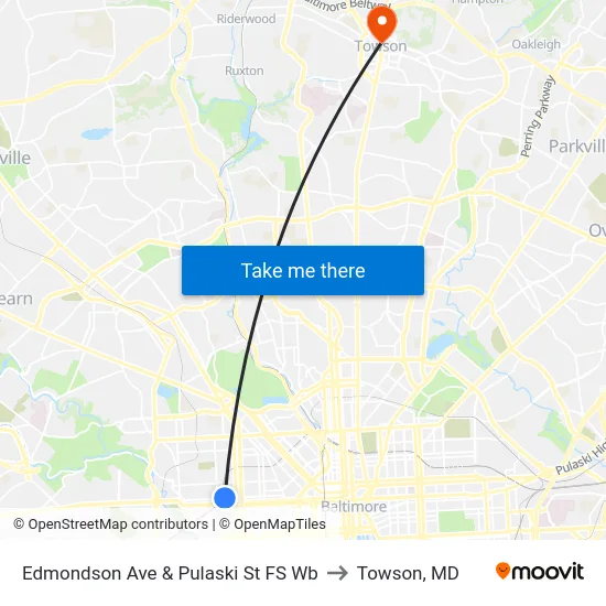 Edmondson Ave & Pulaski St FS Wb to Towson, MD map