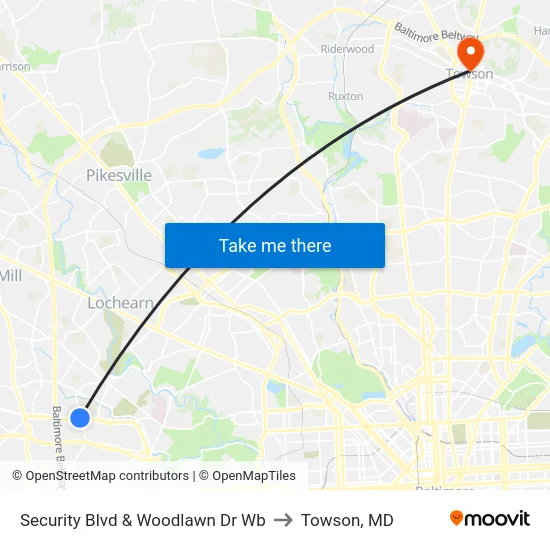 Security Blvd & Woodlawn Dr Wb to Towson, MD map