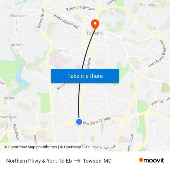 Northern Pkwy & York Rd Eb to Towson, MD map