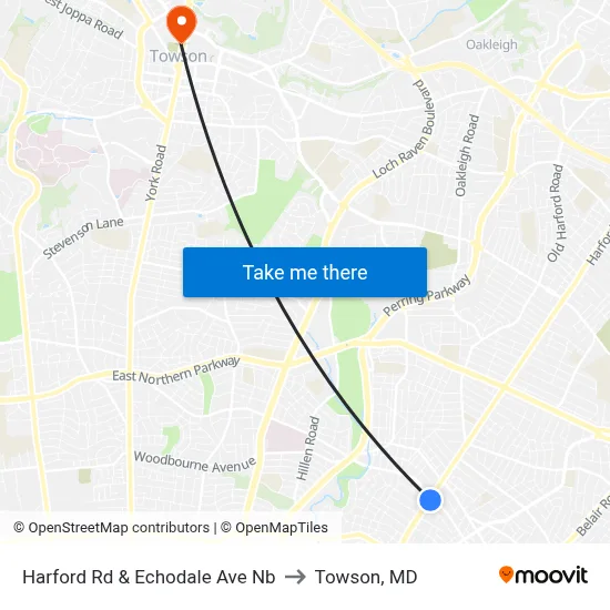 Harford Rd & Echodale Ave Nb to Towson, MD map