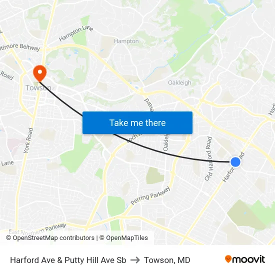 Harford Ave & Putty Hill Ave Sb to Towson, MD map