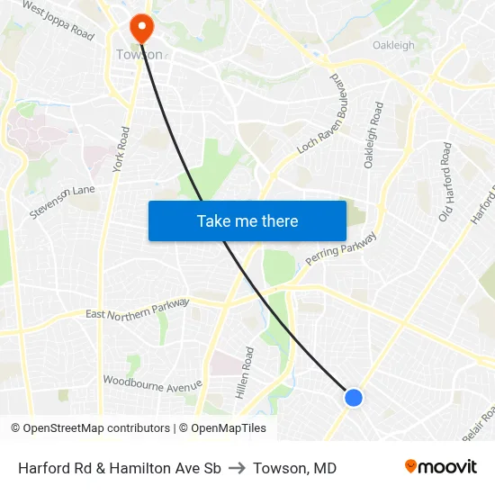 Harford Rd & Hamilton Ave Sb to Towson, MD map