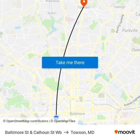 Baltimore St & Calhoun St Wb to Towson, MD map