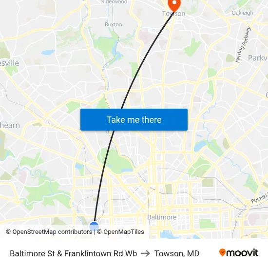 Baltimore St & Franklintown Rd Wb to Towson, MD map