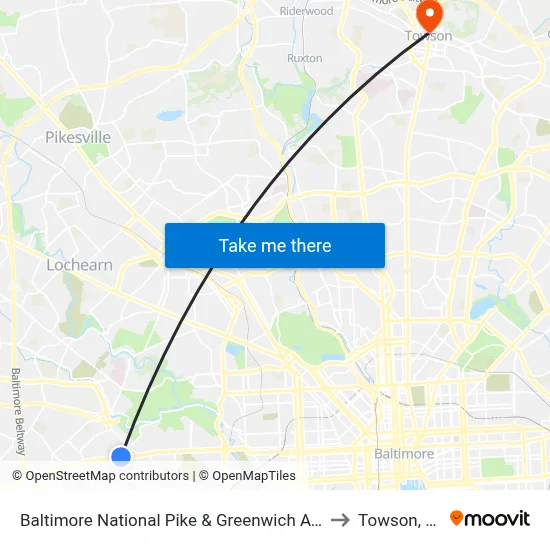 Baltimore National Pike & Greenwich Ave Wb to Towson, MD map