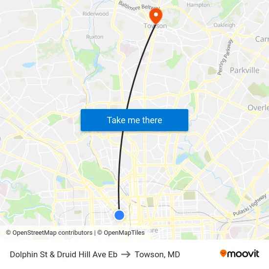 Dolphin St & Druid Hill Ave Eb to Towson, MD map