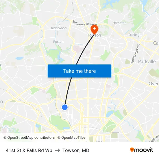 41st St & Falls Rd Wb to Towson, MD map