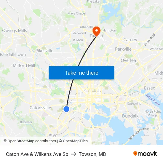Caton Ave & Wilkens Ave Sb to Towson, MD map