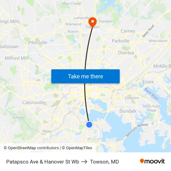 Patapsco Ave & Hanover St Wb to Towson, MD map