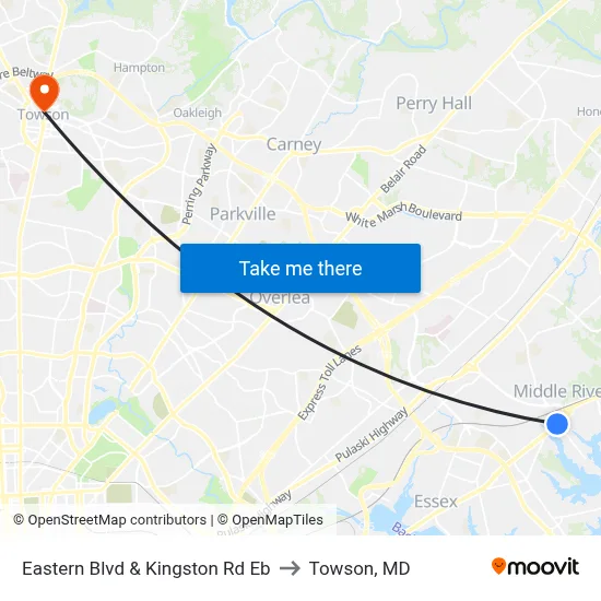 Eastern Blvd & Kingston Rd Eb to Towson, MD map