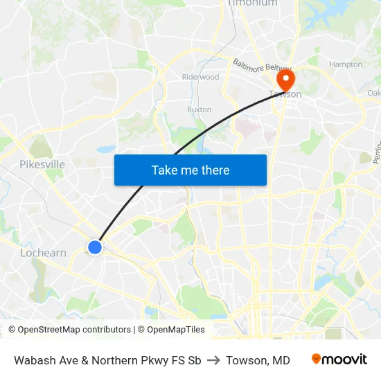 Wabash Ave & Northern Pkwy FS Sb to Towson, MD map
