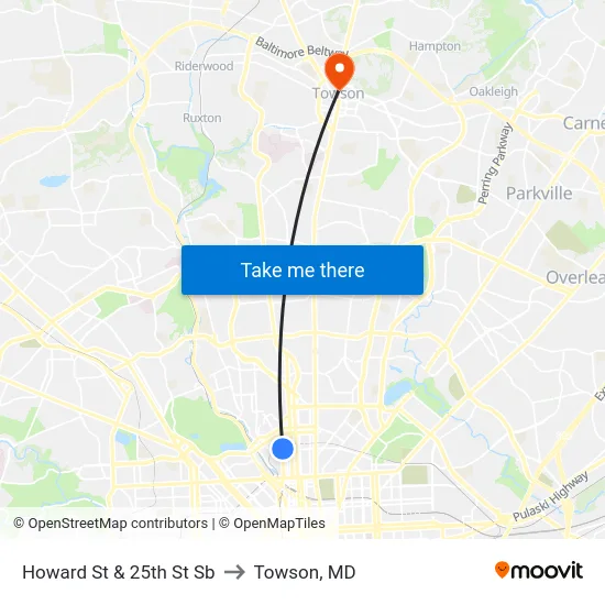 Howard St & 25th St Sb to Towson, MD map