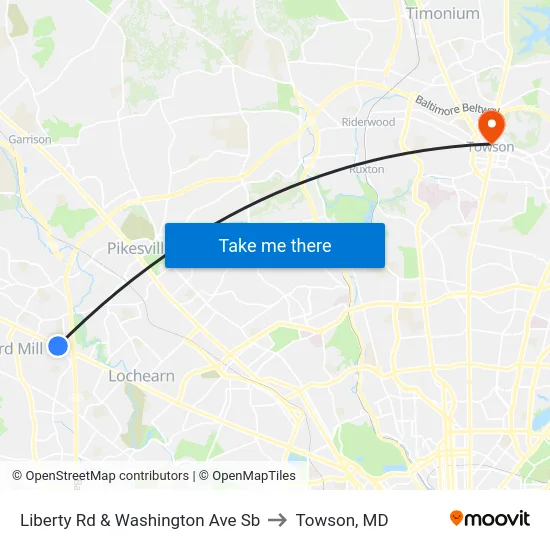 Liberty Rd & Washington Ave Sb to Towson, MD map