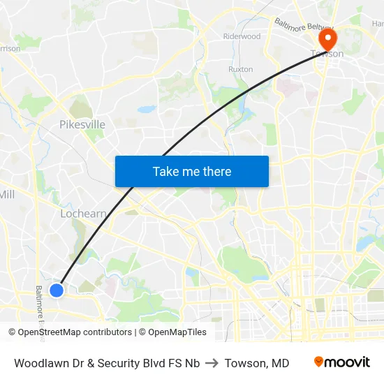 Woodlawn Dr & Security Blvd FS Nb to Towson, MD map